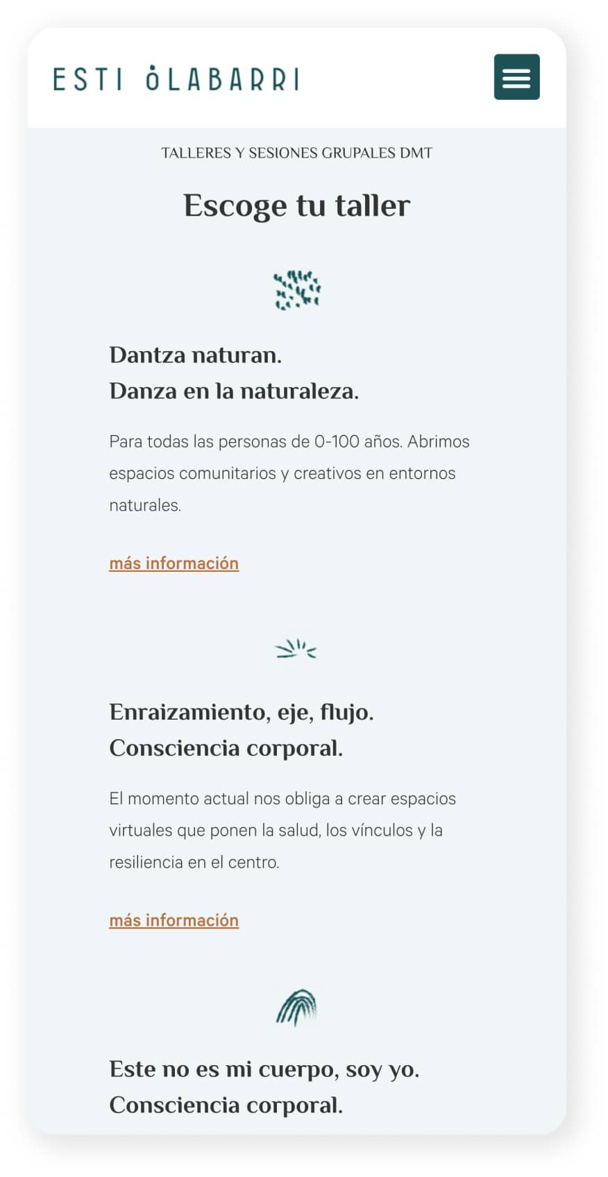 diseño de vista móvil de página web de esti olabarri dietista y nutricionista